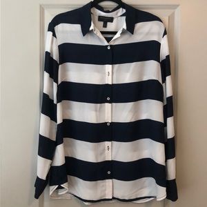 White & Navy blue striped blouse